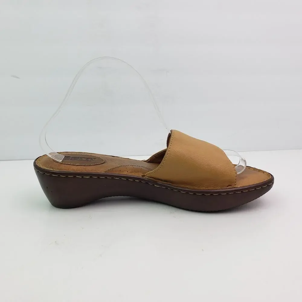 Born Womens Size 10 Brown Leather Slip On Casual Slide Sandals